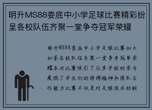明升MS88娄底中小学足球比赛精彩纷呈各校队伍齐聚一堂争夺冠军荣耀