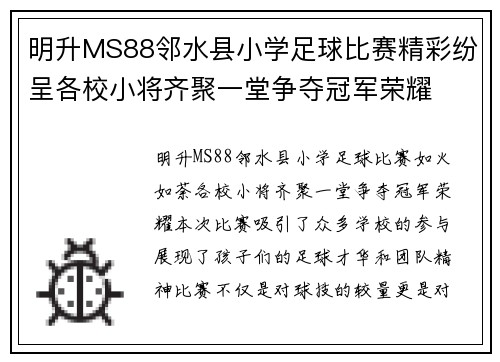 明升MS88邻水县小学足球比赛精彩纷呈各校小将齐聚一堂争夺冠军荣耀